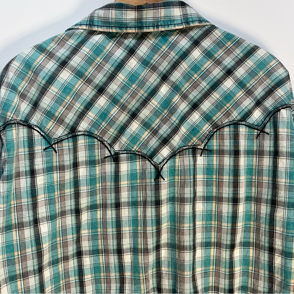 1843 Cowboy Up Vtg Mens Pearl Snap Western Blue Embroidered Button Up Shirt Sz L - Picture 6 of 8